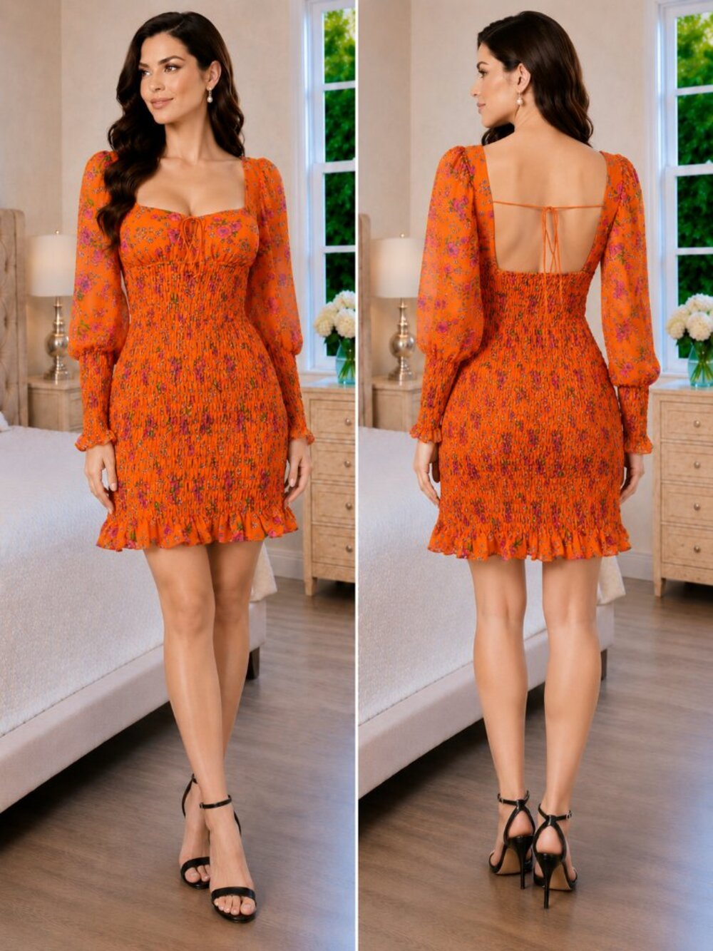 NEW For Love & Lemons Peony Tangerine Floral Mini Dress $264